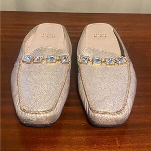 Stuart Weitzman Leather Mule Loafers Jeweled Light Gold women’s 12W